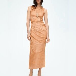NEW H&M Edition Draped Mesh Dress. M. Beige snakeskin-pattern